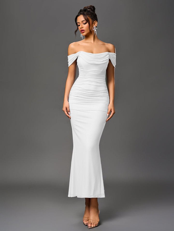 Women’s Off-Shoulder Bodycon Maxi Dress – Elegant Winter Party & Christmas Evening Dress