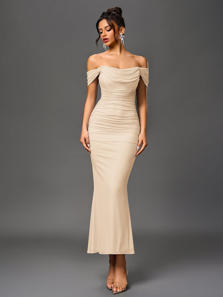 Women’s Off-Shoulder Bodycon Maxi Dress – Elegant Winter Party & Christmas Evening Dress