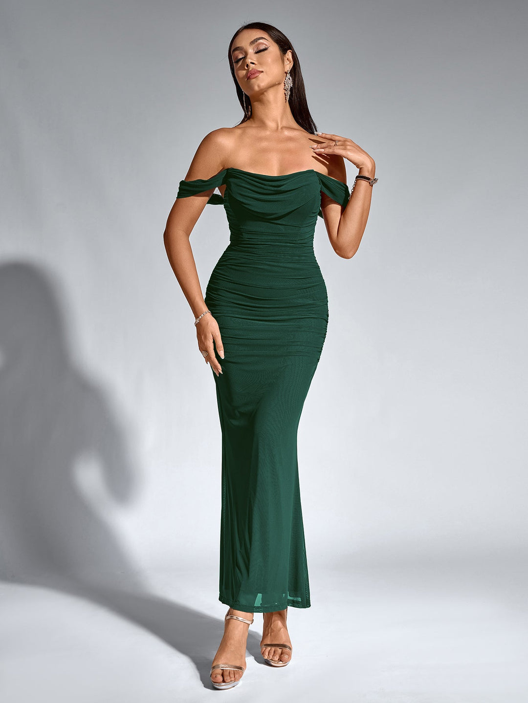 Women’s Off-Shoulder Bodycon Maxi Dress – Elegant Winter Party & Christmas Evening Dress