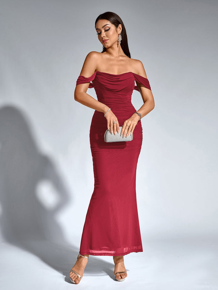 Women’s Off-Shoulder Bodycon Maxi Dress – Elegant Winter Party & Christmas Evening Dress