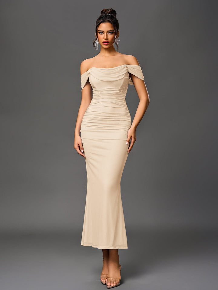 Women’s Off-Shoulder Bodycon Maxi Dress – Elegant Winter Party & Christmas Evening Dress
