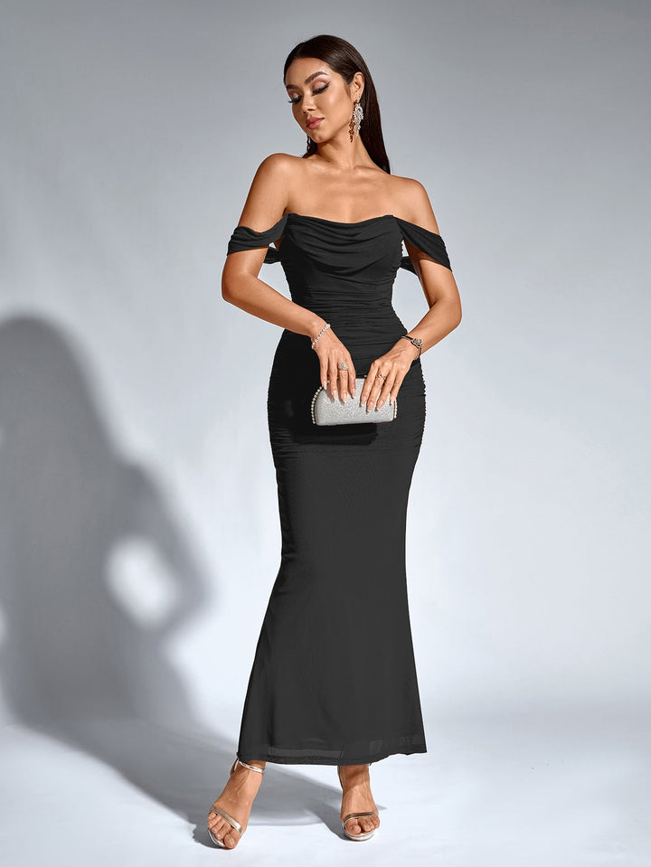 Women’s Off-Shoulder Bodycon Maxi Dress – Elegant Winter Party & Christmas Evening Dress