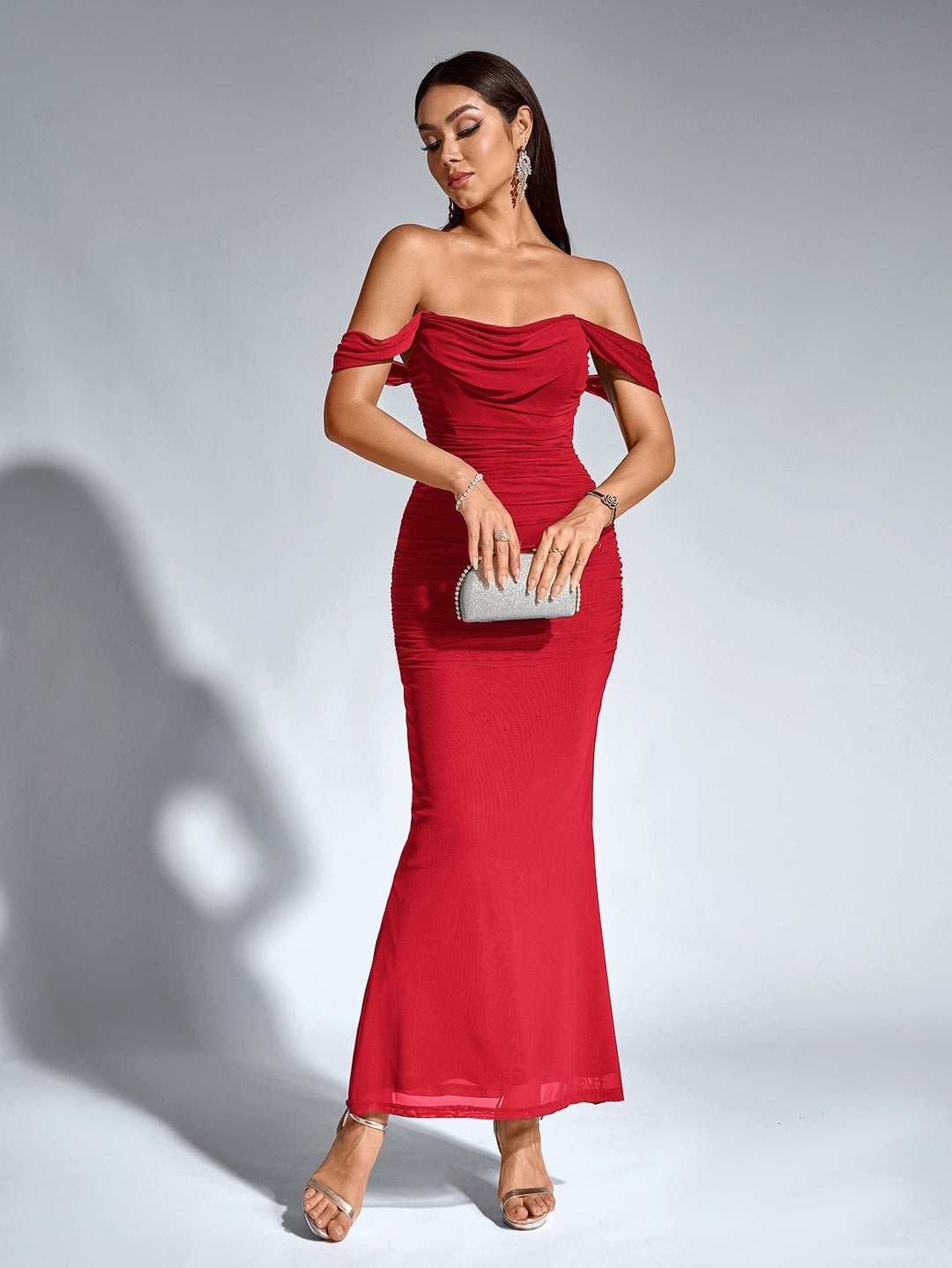 Women’s Off-Shoulder Bodycon Maxi Dress – Elegant Winter Party & Christmas Evening Dress