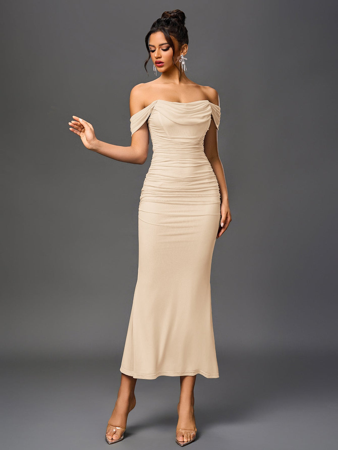 Women’s Off-Shoulder Bodycon Maxi Dress – Elegant Winter Party & Christmas Evening Dress