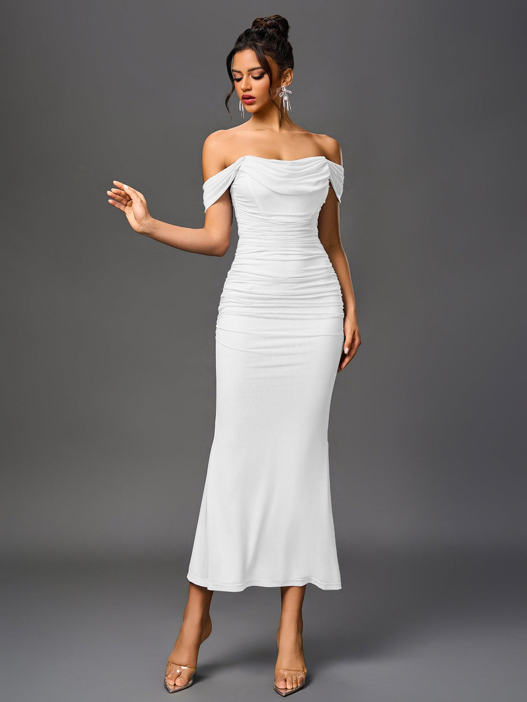 Women’s Off-Shoulder Bodycon Maxi Dress – Elegant Winter Party & Christmas Evening Dress