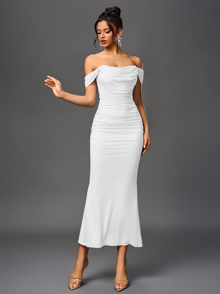 Women’s Off-Shoulder Bodycon Maxi Dress – Elegant Winter Party & Christmas Evening Dress