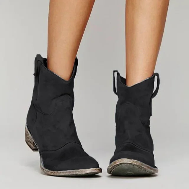Women’s Warm Suede Ankle Boots – Comfortable Winter Western Style Boots