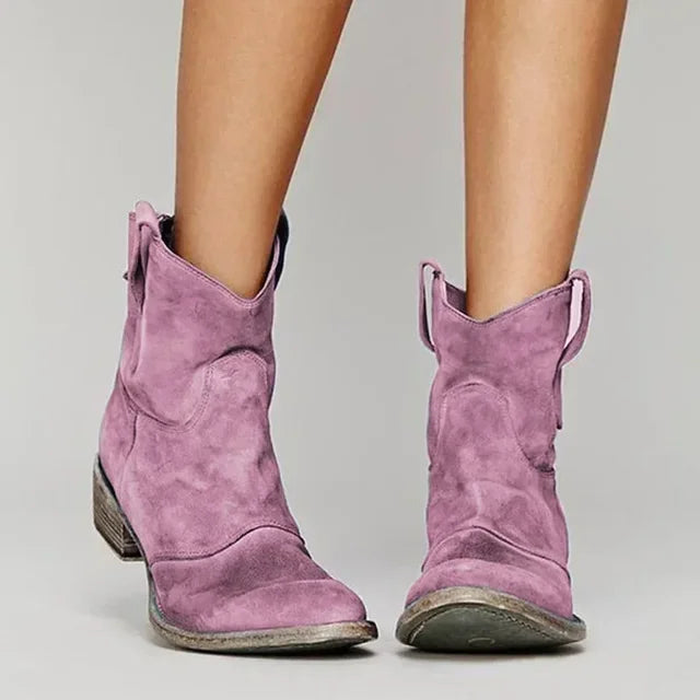 Women’s Warm Suede Ankle Boots – Comfortable Winter Western Style Boots