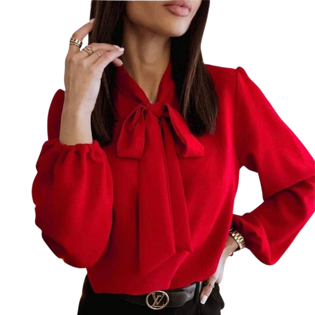Women’s Bow Tie Blouse – Elegant Long Sleeve Winter Top