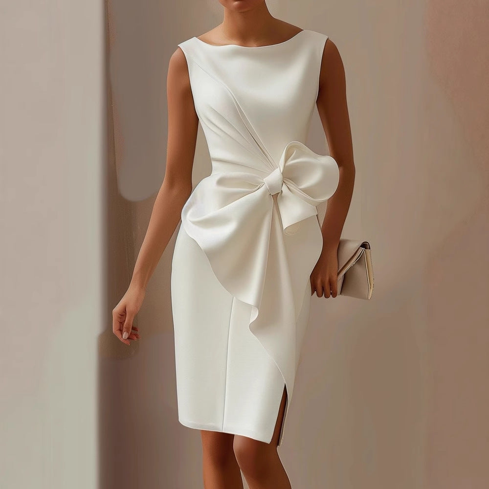 Elegant Cocktail Midi Dress with Side Bow