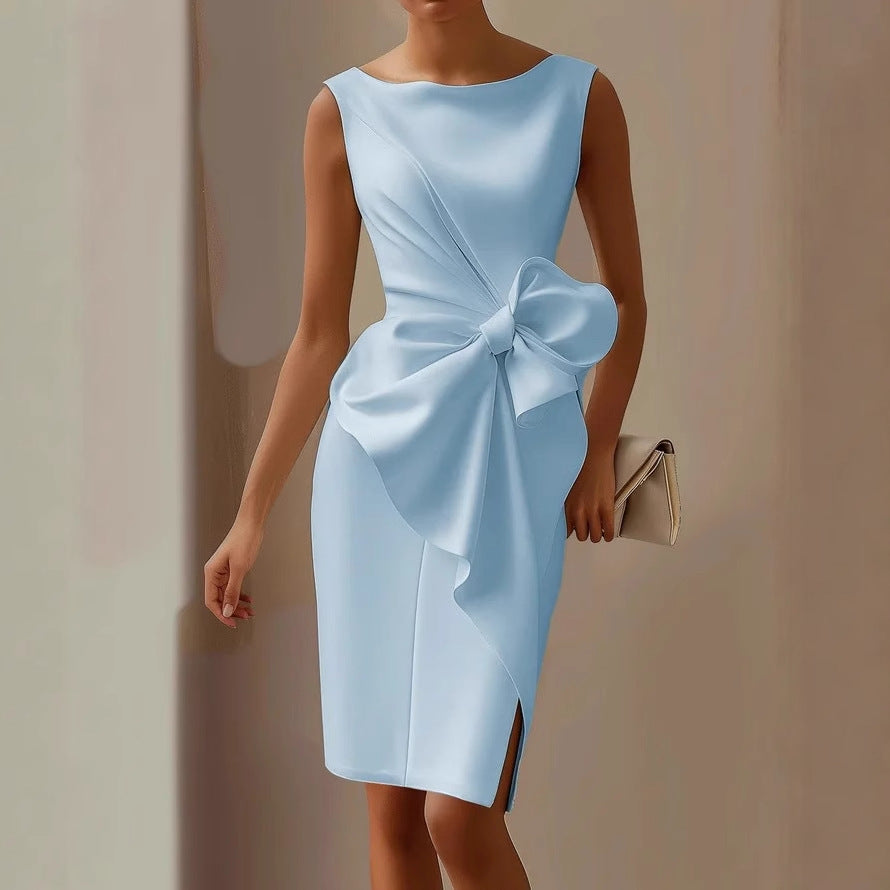 Elegant Cocktail Midi Dress with Side Bow