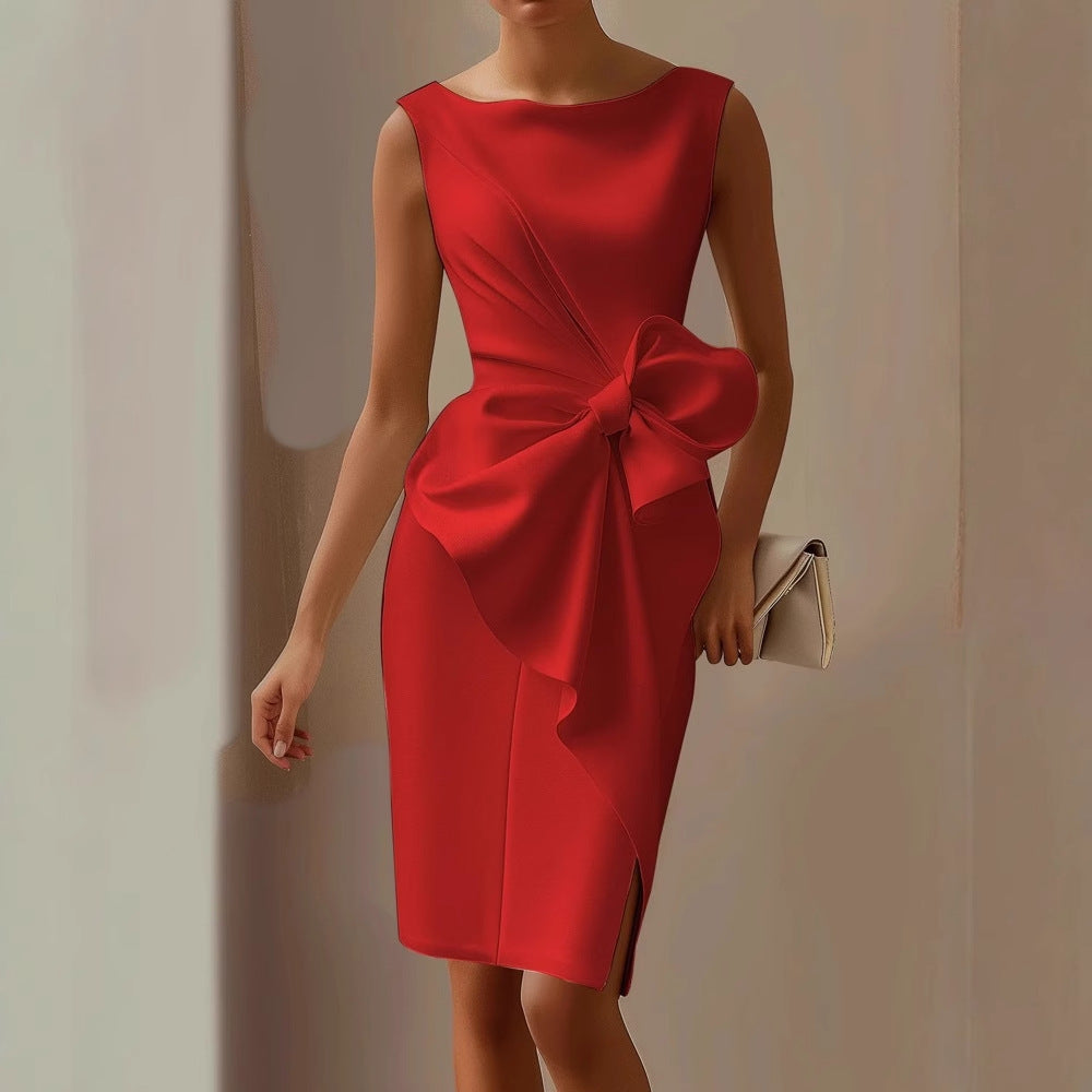 Elegant Cocktail Midi Dress with Side Bow