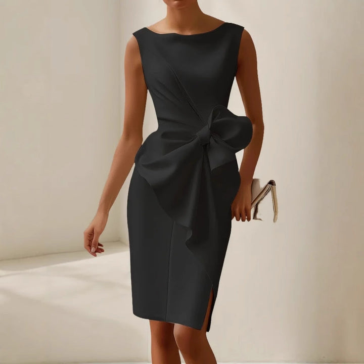 Elegant Cocktail Midi Dress with Side Bow