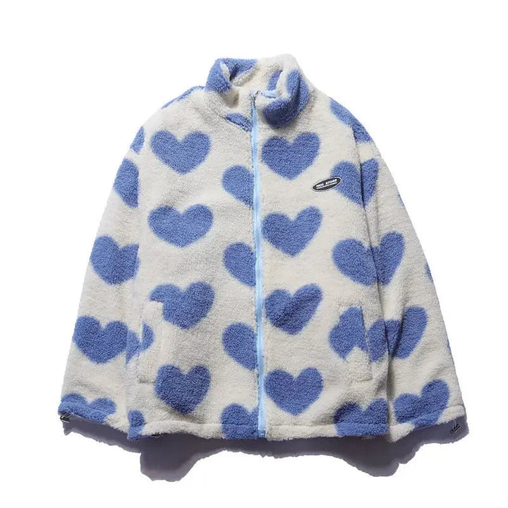 Women’s Fleece Lined Reversible Jacket with Heart Pattern