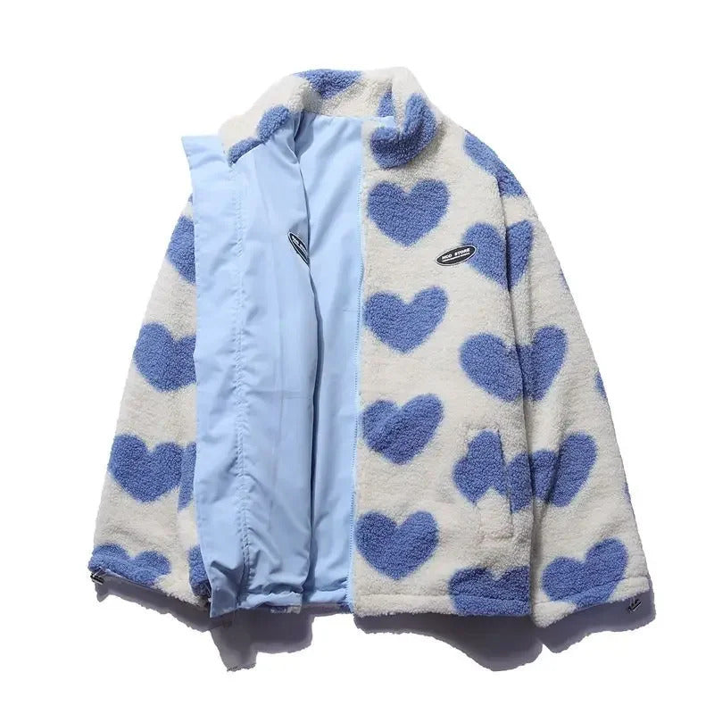 Women’s Fleece Lined Reversible Jacket with Heart Pattern