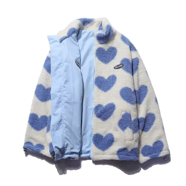 Women’s Fleece Lined Reversible Jacket with Heart Pattern