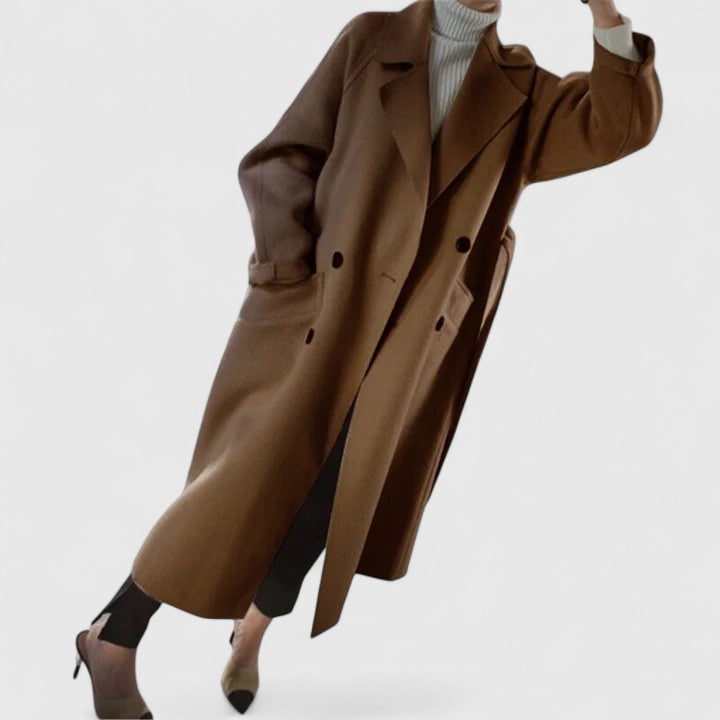 Minimalist Long Wool-Style Winter Overcoat for Women