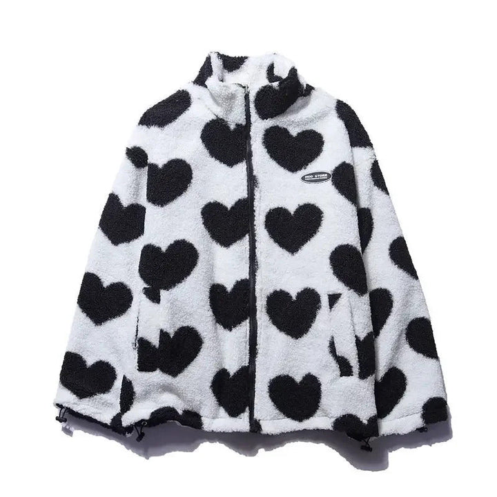 Women’s Fleece Lined Reversible Jacket with Heart Pattern
