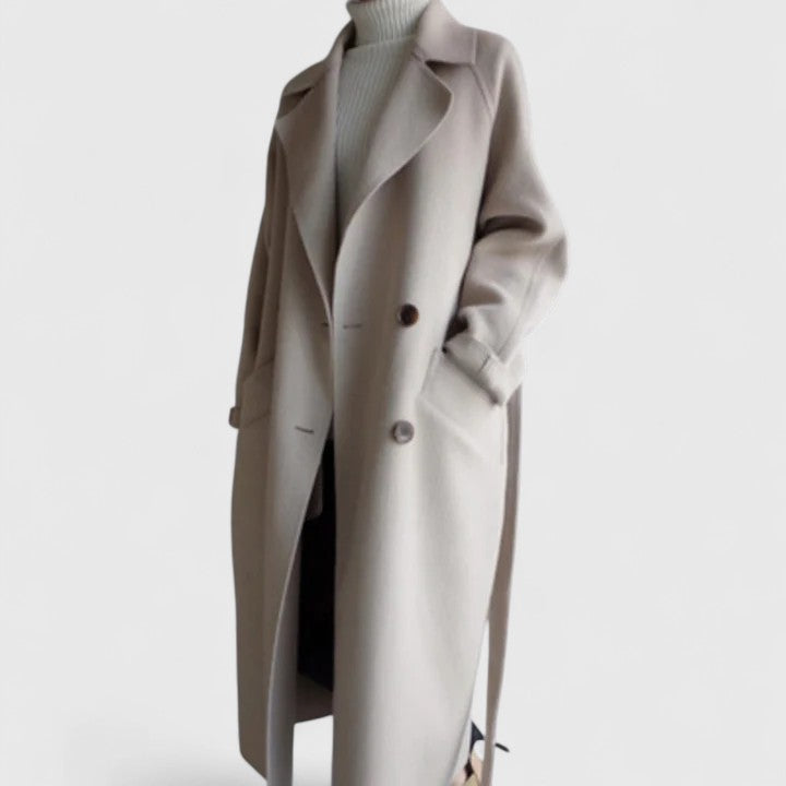 Minimalist Long Wool-Style Winter Overcoat for Women
