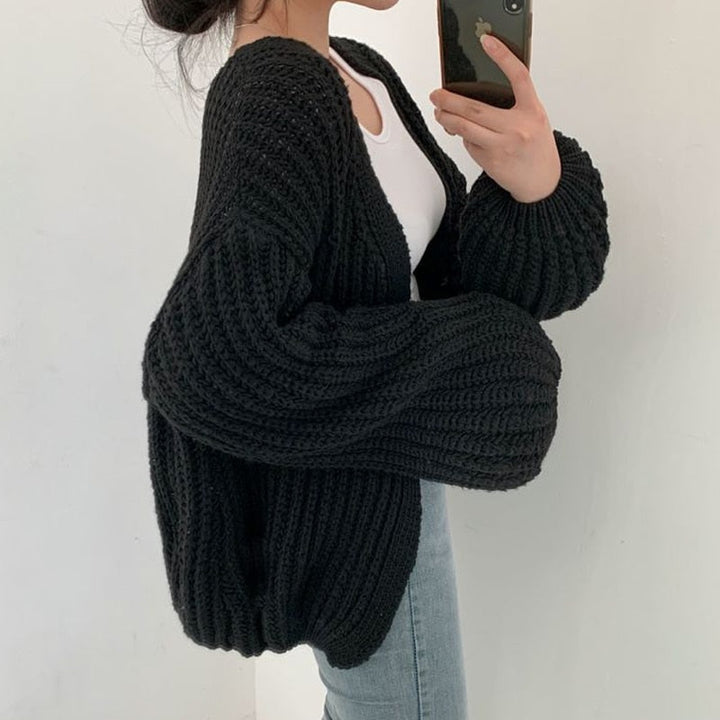 Women’s Oversized Chunky Knit Cardigan – Balloon Sleeve Open Front Jumper