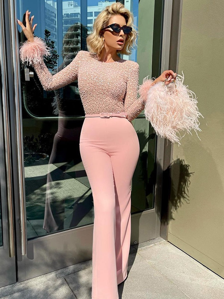 Sandra | Sequin Feather Jumpsuit