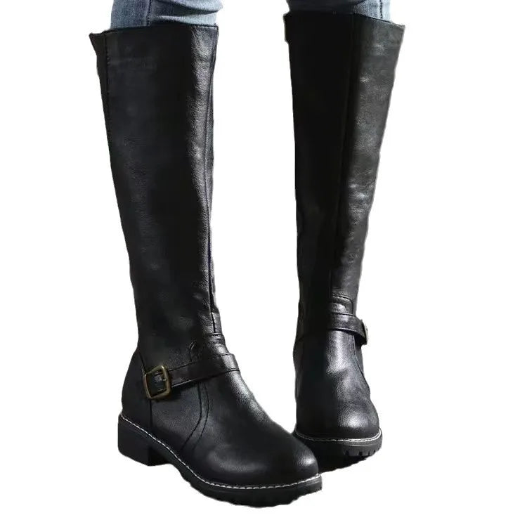 Women’s Leather Knee High Boots – Comfortable Flat Riding Style Winter Boots