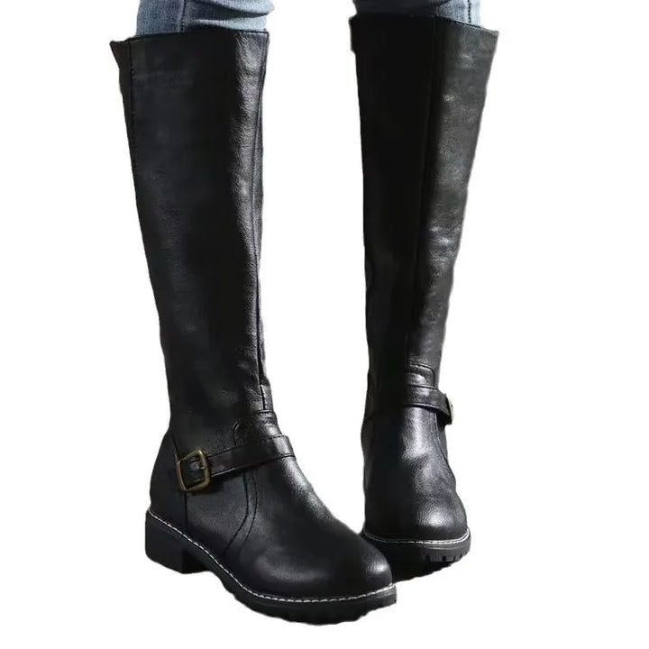 Women’s Leather Knee High Boots – Comfortable Flat Riding Style Winter Boots