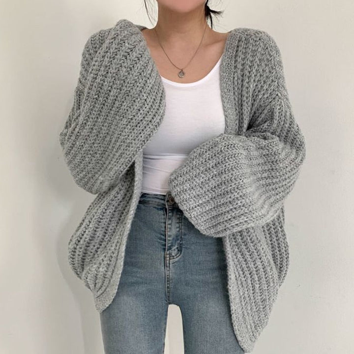 Women’s Oversized Chunky Knit Cardigan – Balloon Sleeve Open Front Jumper