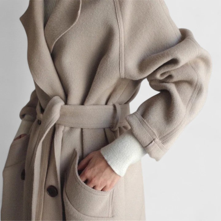 Minimalist Long Wool-Style Winter Overcoat for Women