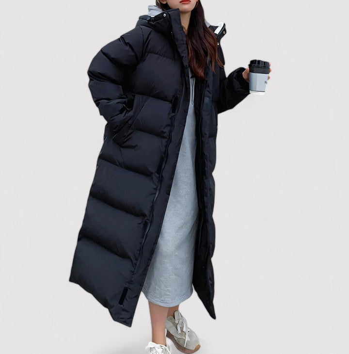 Women's Long Black Waterproof Hooded Puffer Parka Jacket