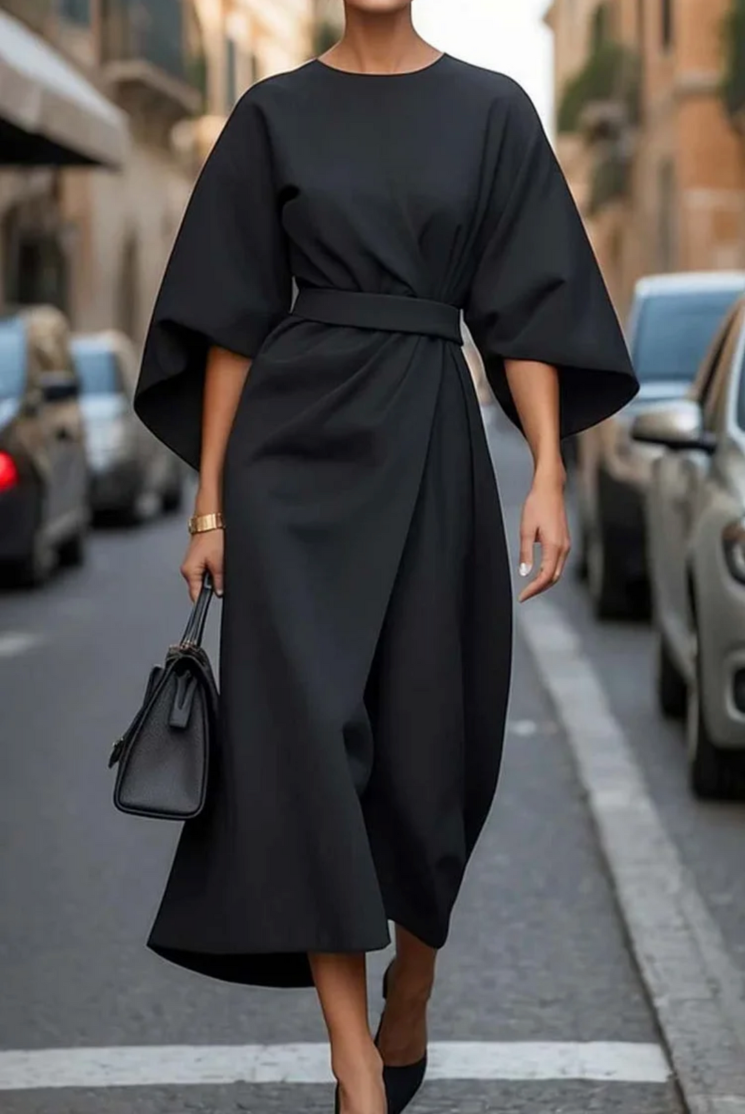 Jasmine | Women’s Puff-Sleeve Dress with Flowing Belted Silhouette