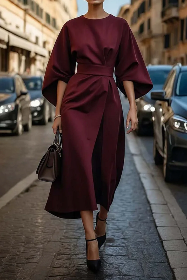 Jasmine | Women’s Puff-Sleeve Dress with Flowing Belted Silhouette