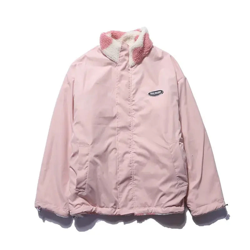 Women’s Fleece Lined Reversible Jacket with Heart Pattern