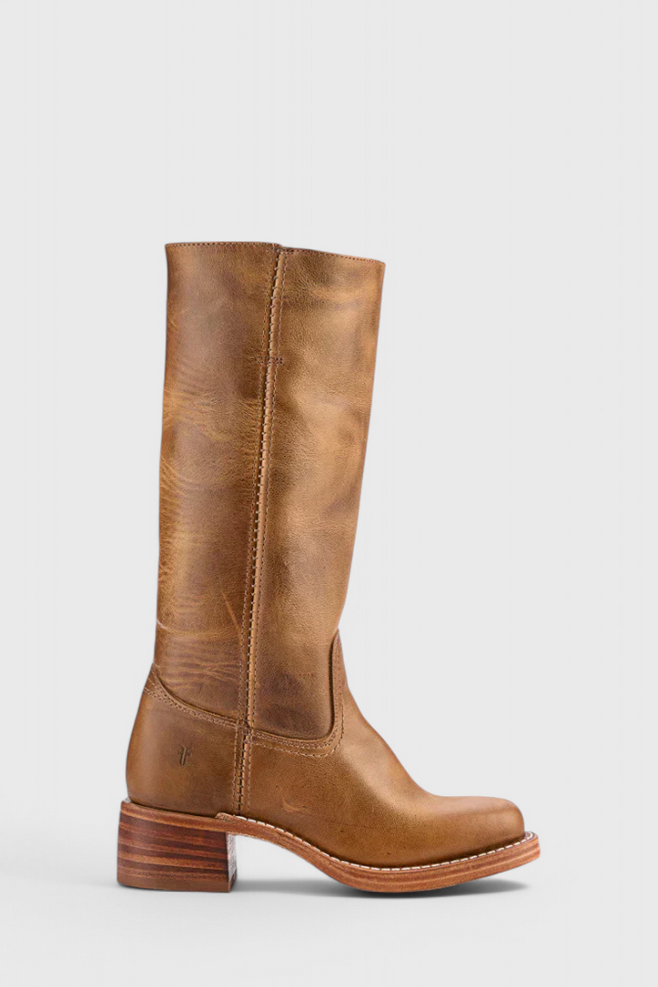 Women’s Classic Knee High Leather Boots with Block Heel and Round Toe