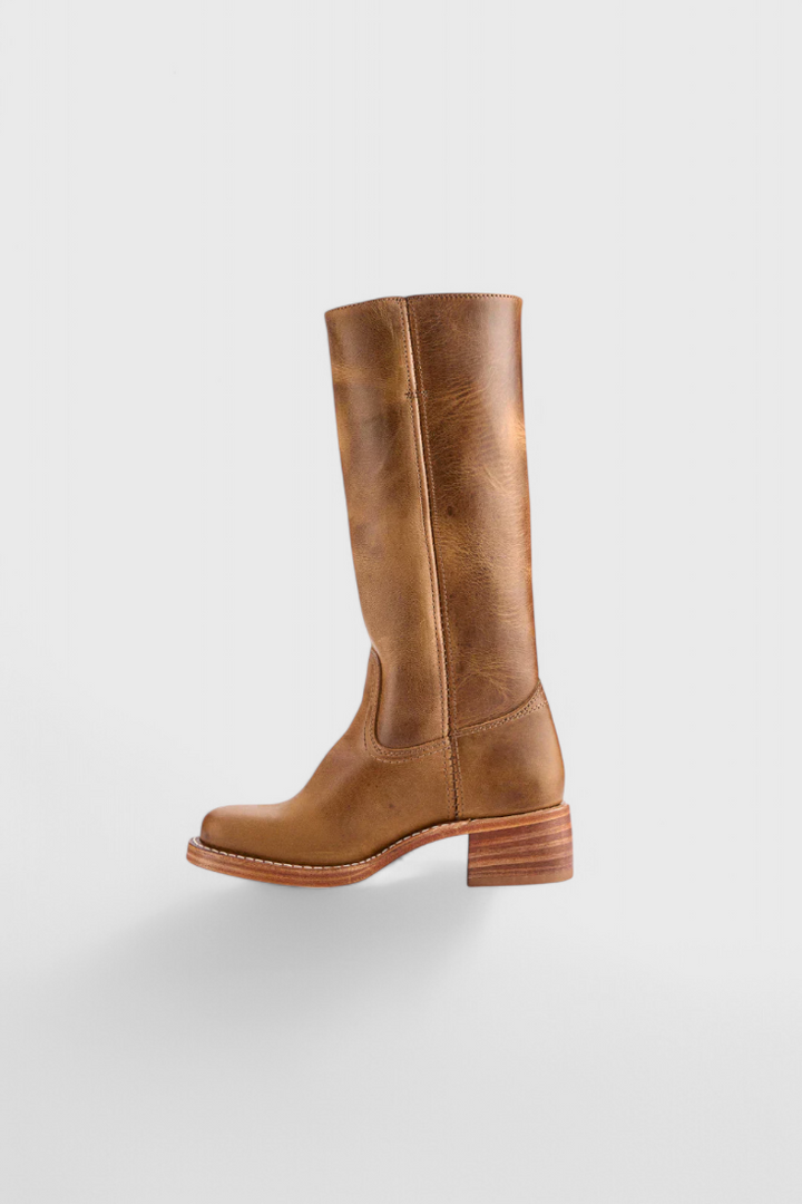 Women’s Classic Knee High Leather Boots with Block Heel and Round Toe