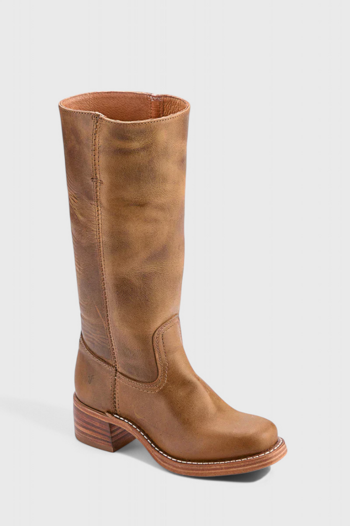 Women’s Classic Knee High Leather Boots with Block Heel and Round Toe
