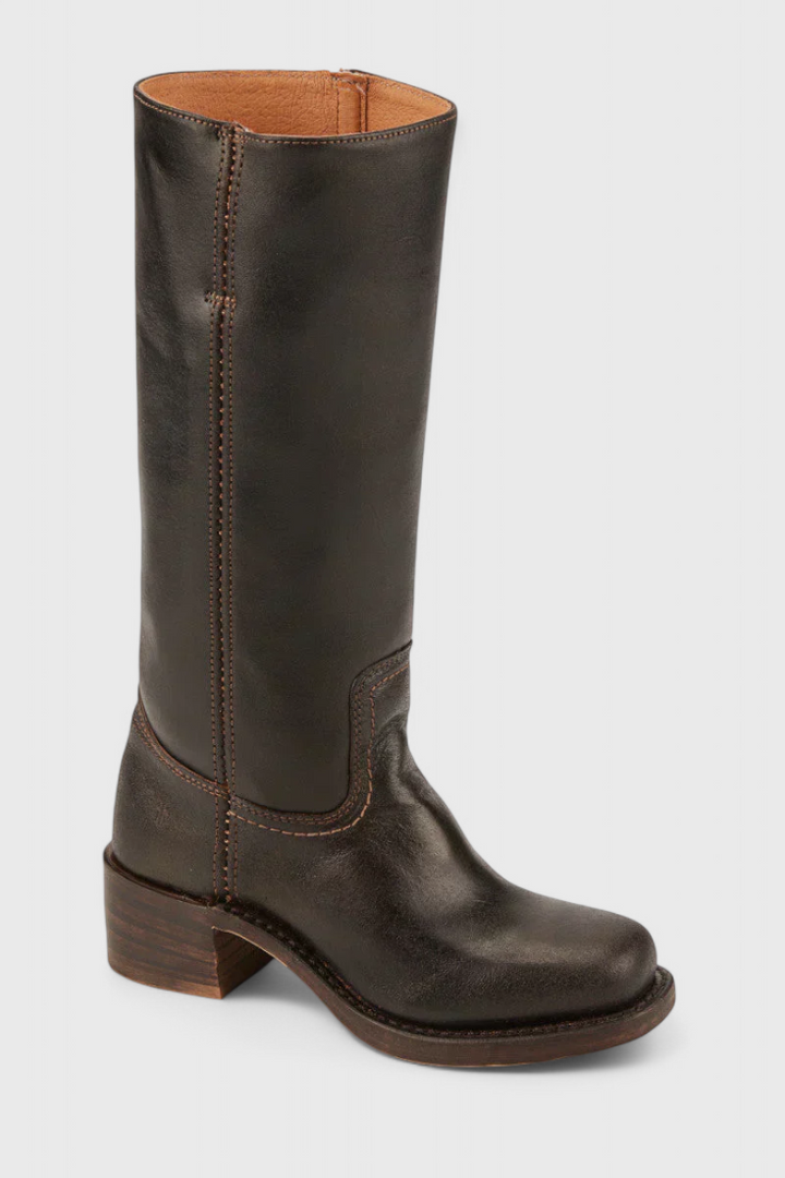 Women’s Classic Knee High Leather Boots with Block Heel and Round Toe