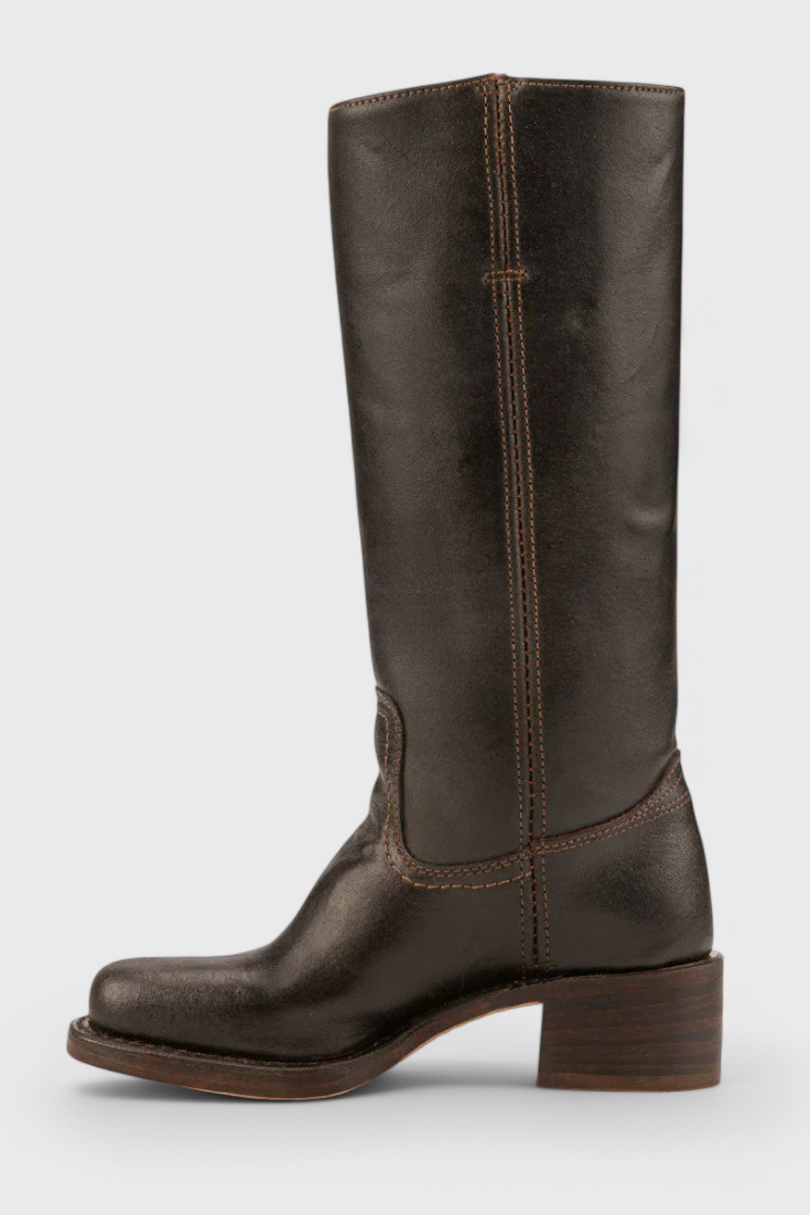 Women’s Classic Knee High Leather Boots with Block Heel and Round Toe