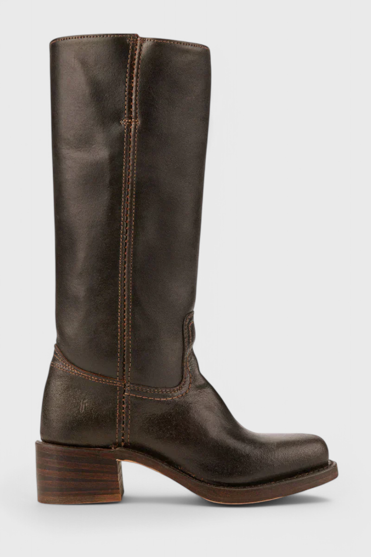 Women’s Classic Knee High Leather Boots with Block Heel and Round Toe