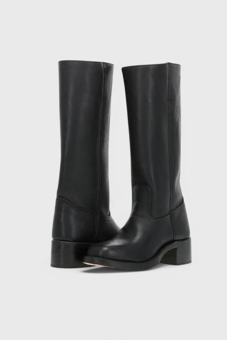 Women’s Classic Knee High Leather Boots with Block Heel and Round Toe