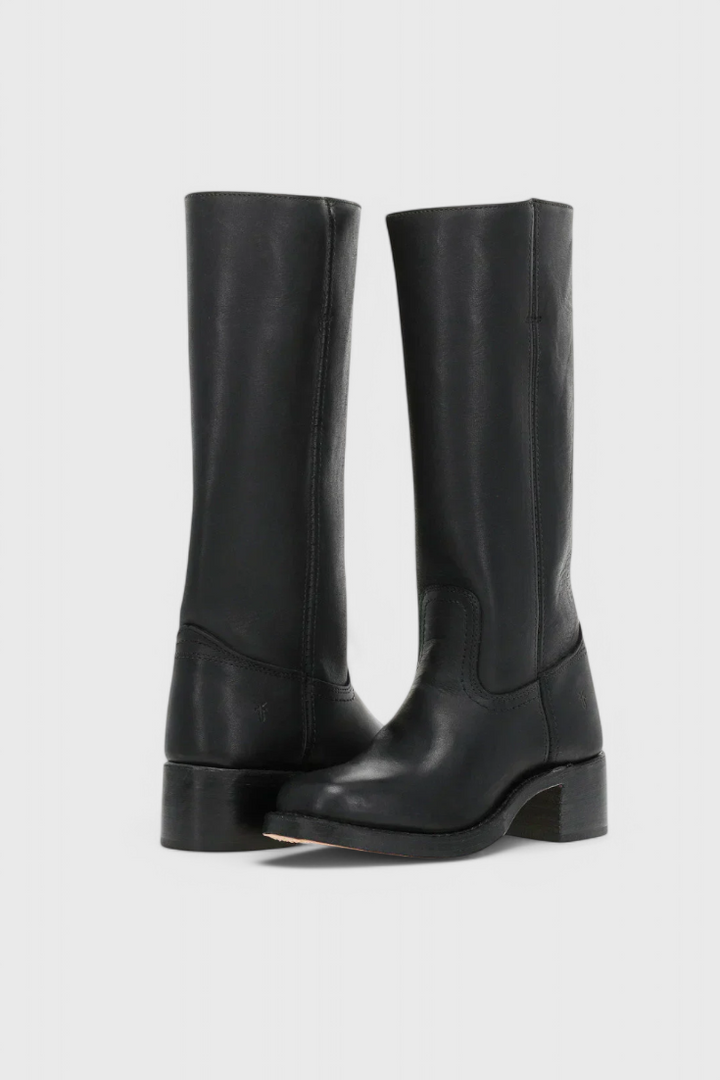 Women’s Classic Knee High Leather Boots with Block Heel and Round Toe