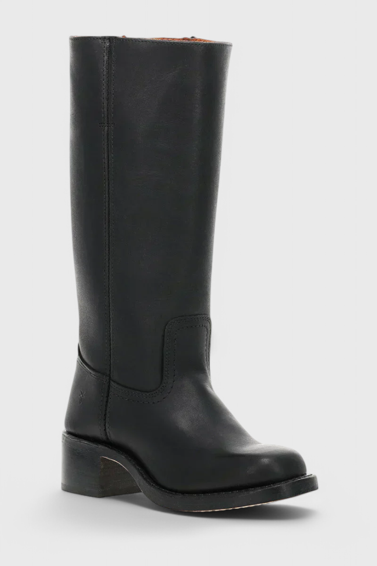 Women’s Classic Knee High Leather Boots with Block Heel and Round Toe