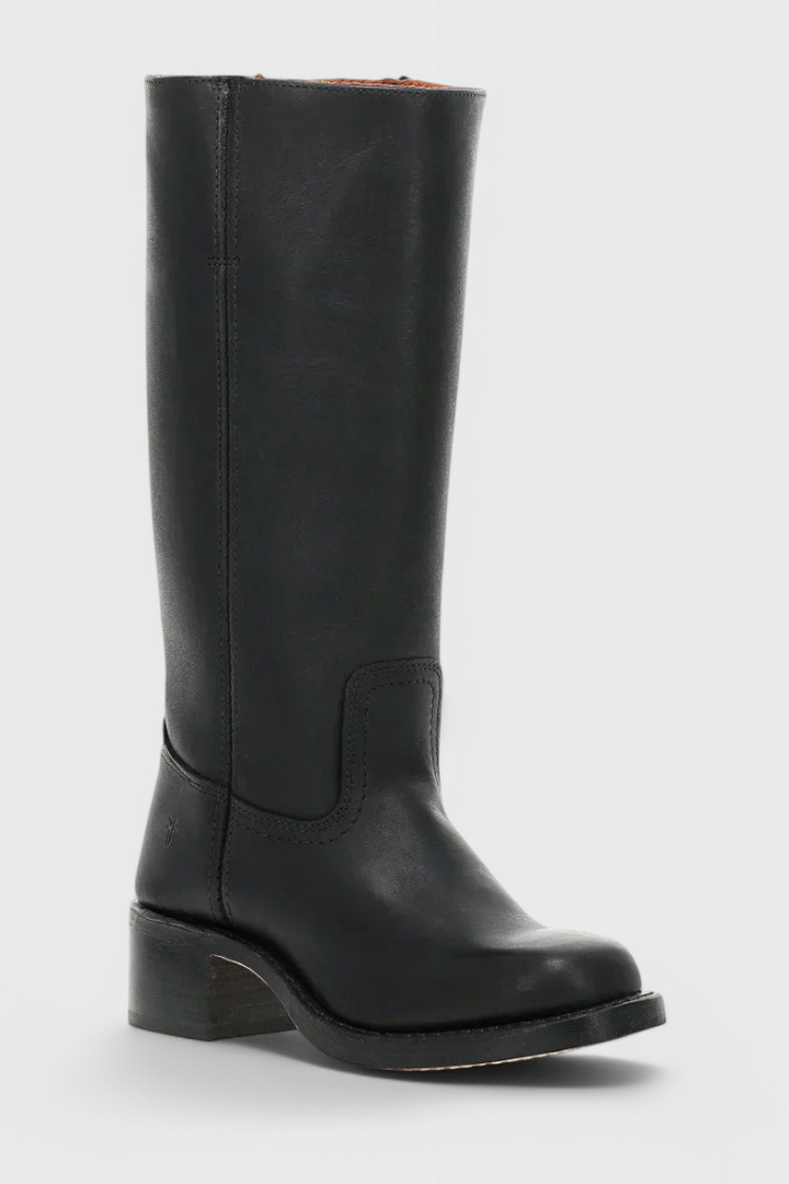 Women’s Classic Knee High Leather Boots with Block Heel and Round Toe