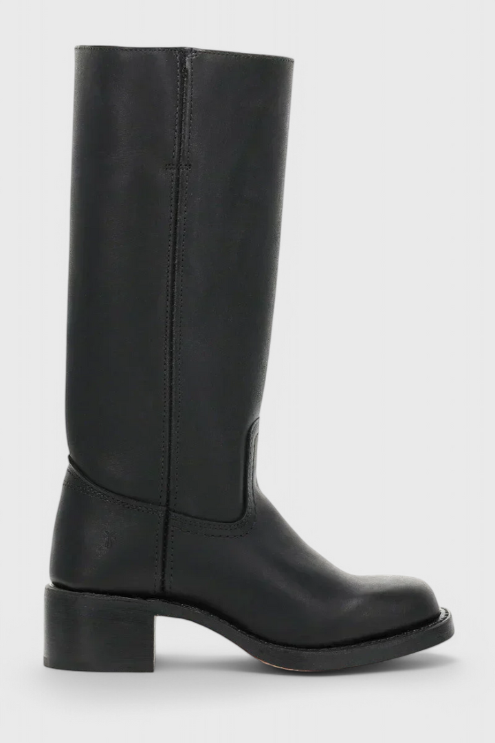 Women’s Classic Knee High Leather Boots with Block Heel and Round Toe