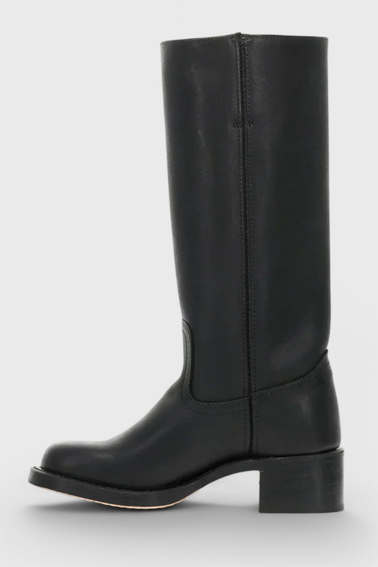 Women’s Classic Knee High Leather Boots with Block Heel and Round Toe