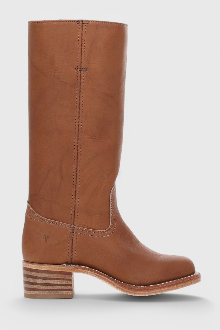 Women’s Classic Knee High Leather Boots with Block Heel and Round Toe