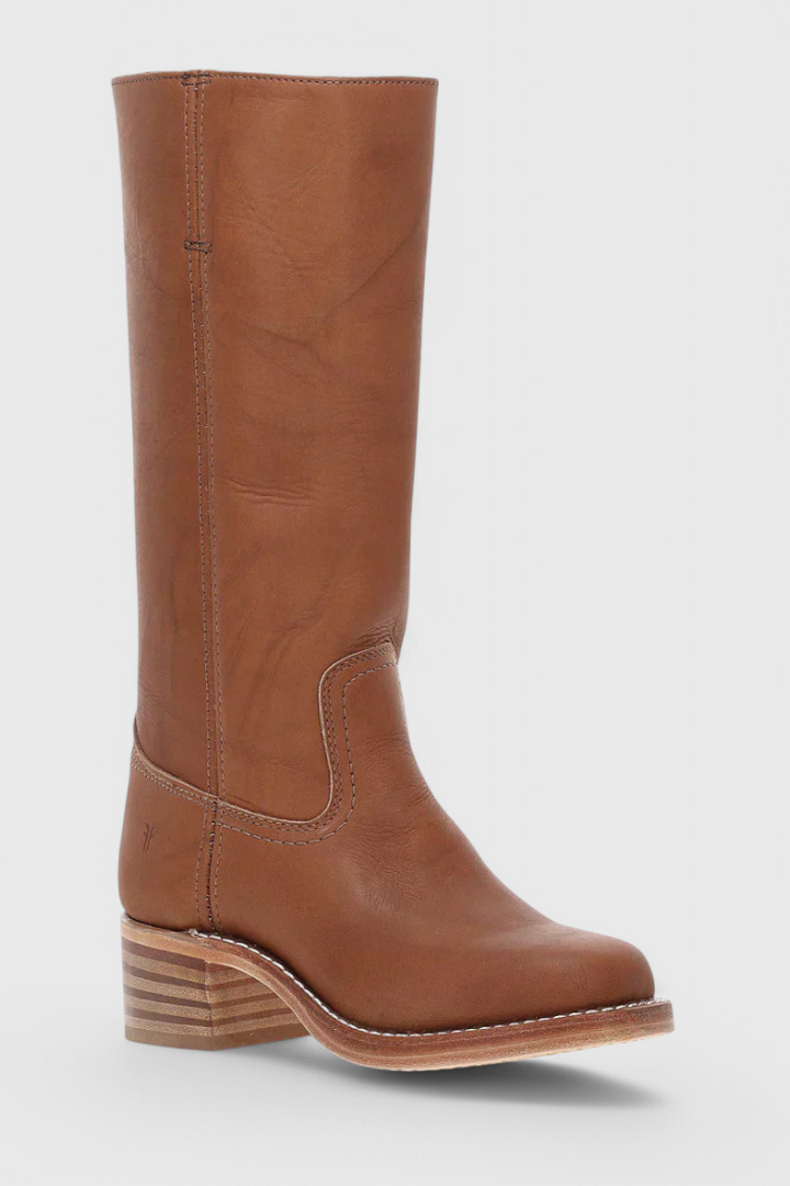 Women’s Classic Knee High Leather Boots with Block Heel and Round Toe
