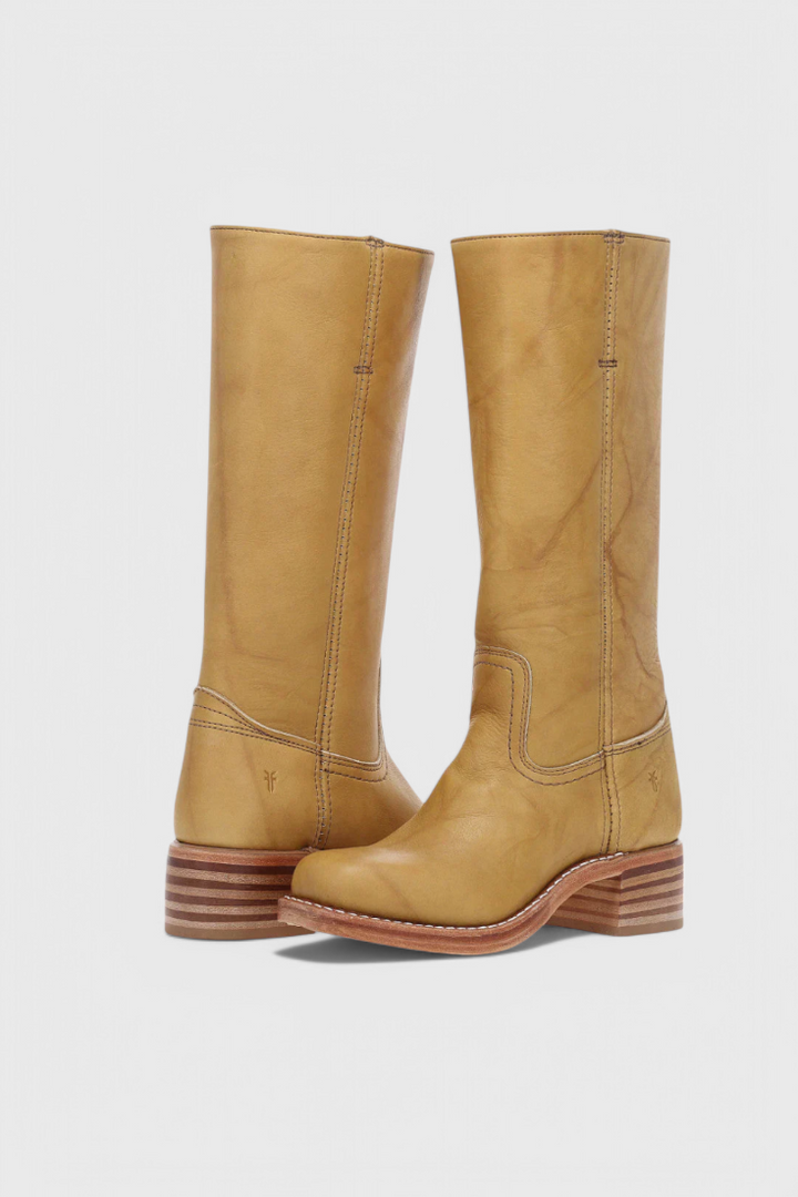Women’s Classic Knee High Leather Boots with Block Heel and Round Toe