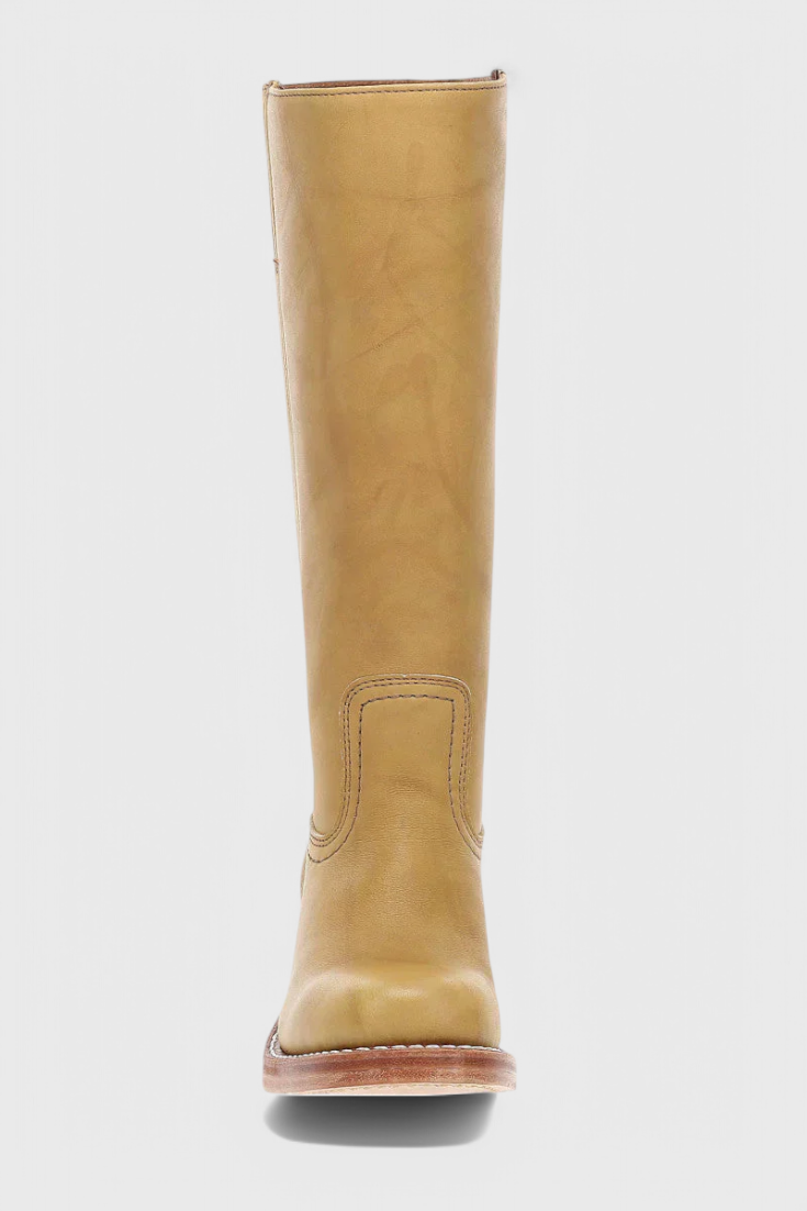Women’s Classic Knee High Leather Boots with Block Heel and Round Toe