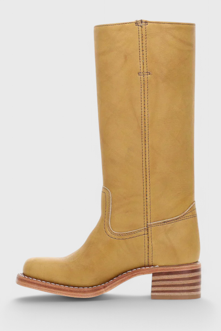 Women’s Classic Knee High Leather Boots with Block Heel and Round Toe